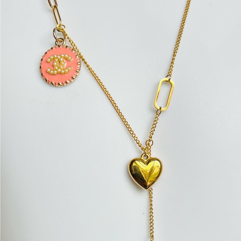 Gold and Pink Heart Pendant Necklace